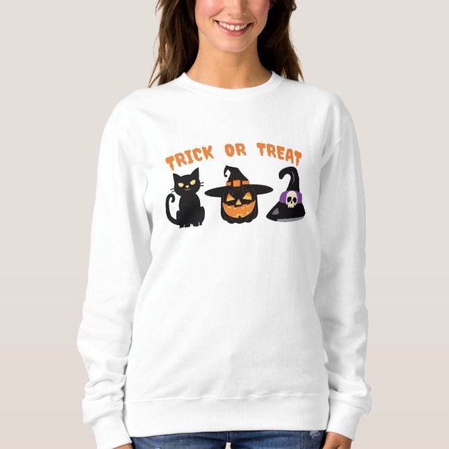 Halloween Black Cat Witch Trick or Treat Design Sweatshirt (Front)