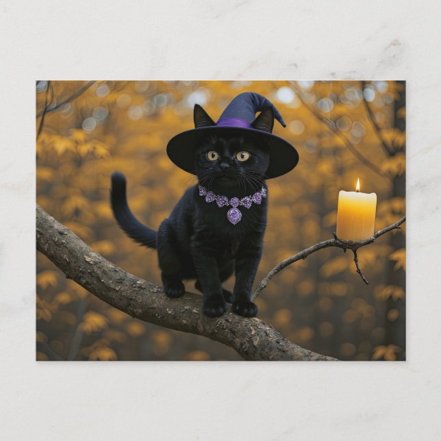 Halloween Black Cat Witchy Candle Cute Holiday Postcard (Front)