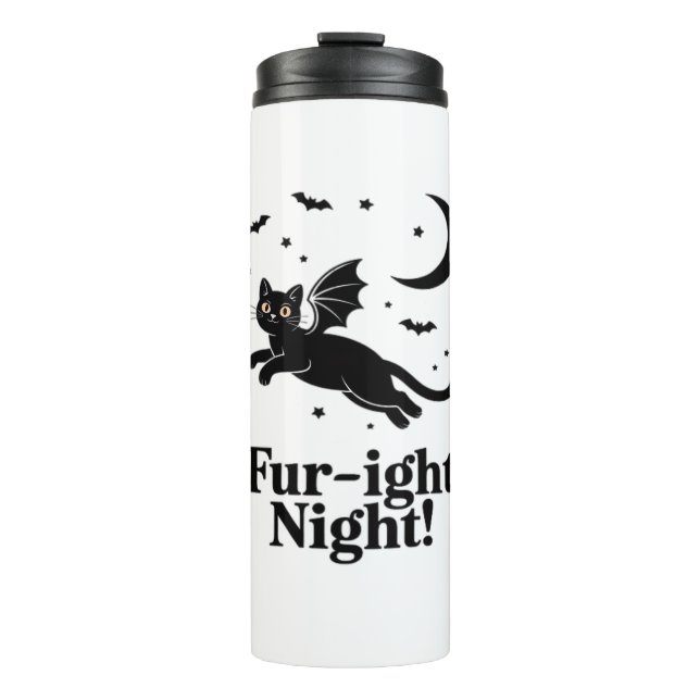 Halloween Black Cat with Bat Wings Graphic Classic Thermal Tumbler (Front)