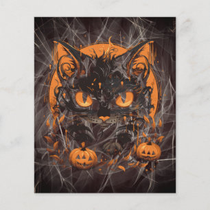 Halloween Black Cat with Pumpkins and Moon