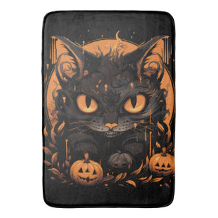 Halloween Black Cat with Pumpkins and Moon Bath Mat