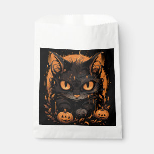 Halloween Black Cat with Pumpkins and Moon Favour Bags