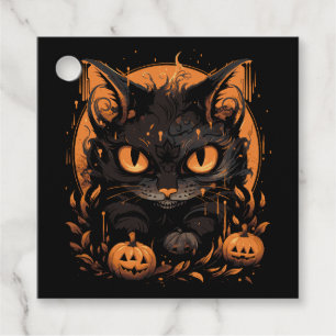 Halloween Black Cat with Pumpkins and Moon Favour Tags