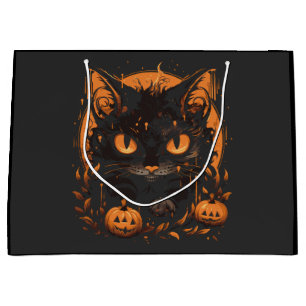 Halloween Black Cat with Pumpkins and Moon Large Gift Bag