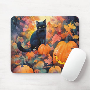 Halloween Black Cat With Pumpkins Scary Mouse Pad