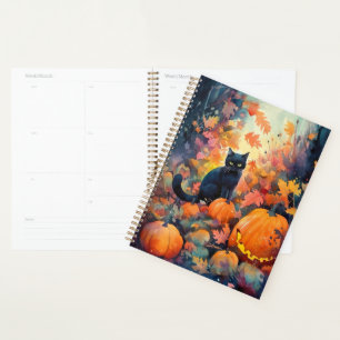 Halloween Black Cat With Pumpkins Scary Planner