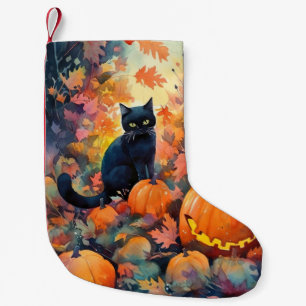 Halloween Black Cat With Pumpkins Scary Small Christmas Stocking