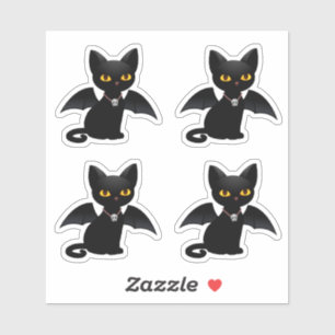Halloween Black Cat with Wings, Set of 4 Sticker