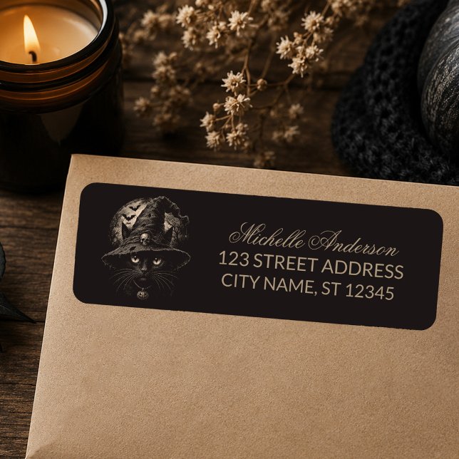 Halloween Black Cat with Witch Hat  Return Address (Creator Uploaded)