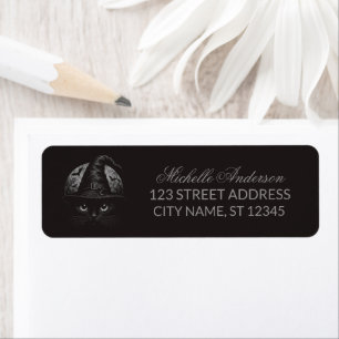 Halloween Black Cat with Witch Hat Return Address