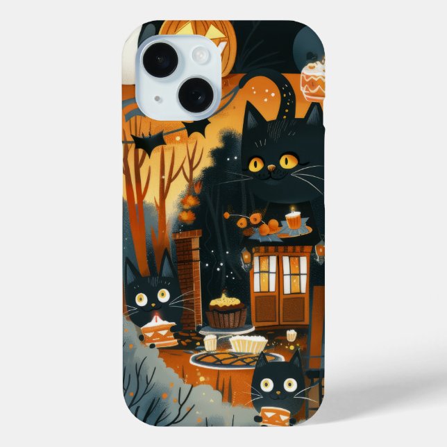 Halloween Black Cats and Moons Funny Witchy Kids Case-Mate iPhone Case (Back)