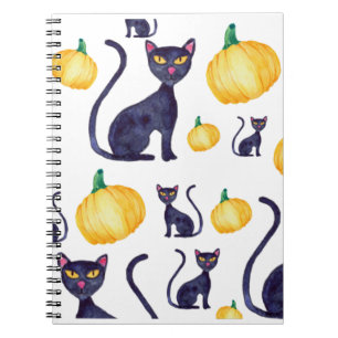 Halloween Black Cats And Orange Pumpkins Design Notebook