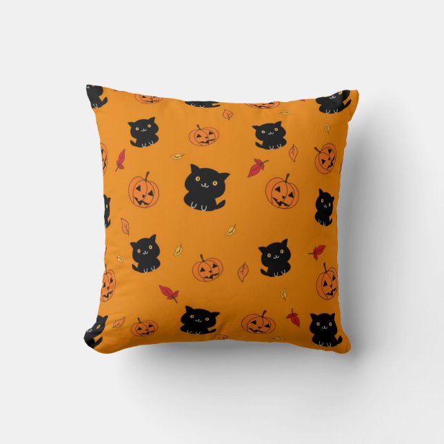 Halloween Black Cats And Pumpkins Pattern Cushion (Front)