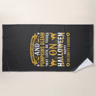 Halloween Black Cats and Pumpkins Security Guard D Beach Towel