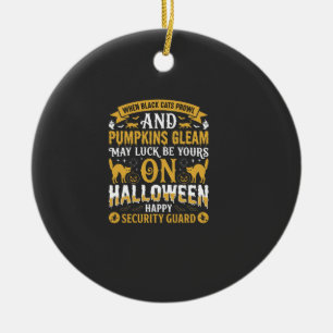 Halloween Black Cats and Pumpkins Security Guard D Ceramic Tree Decoration