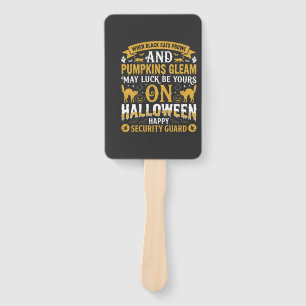 Halloween Black Cats and Pumpkins Security Guard D Hand Fan