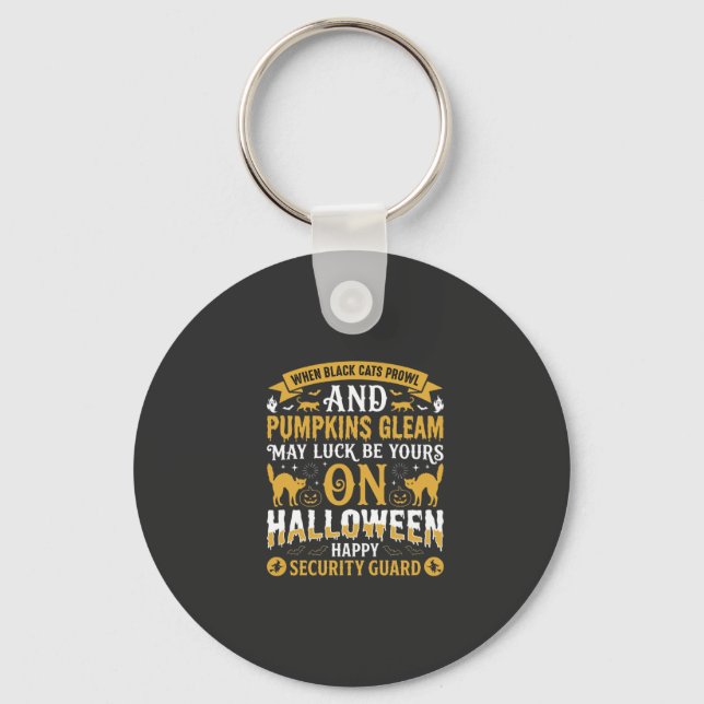 Halloween Black Cats and Pumpkins Security Guard D Key Ring (Front)