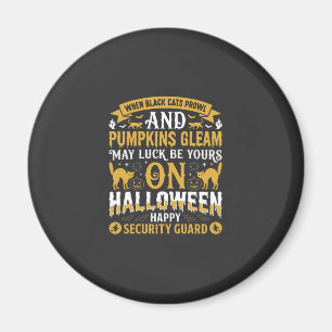 Halloween Black Cats and Pumpkins Security Guard D Magnet