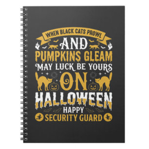 Halloween Black Cats and Pumpkins Security Guard D Notebook