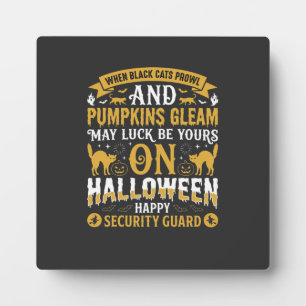 Halloween Black Cats and Pumpkins Security Guard D Plaque