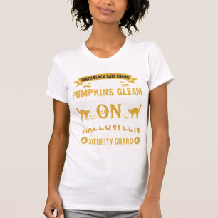 Halloween Black Cats and Pumpkins Security Guard D T-Shirt