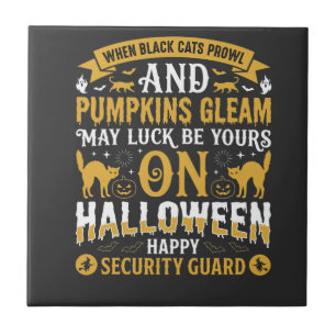 Halloween Black Cats and Pumpkins Security Guard D Tile