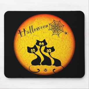 Halloween Black Cats and Spider Web Mouse Pad
