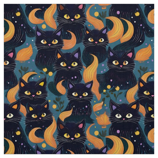 Halloween black cats cute fabric (Swatch)