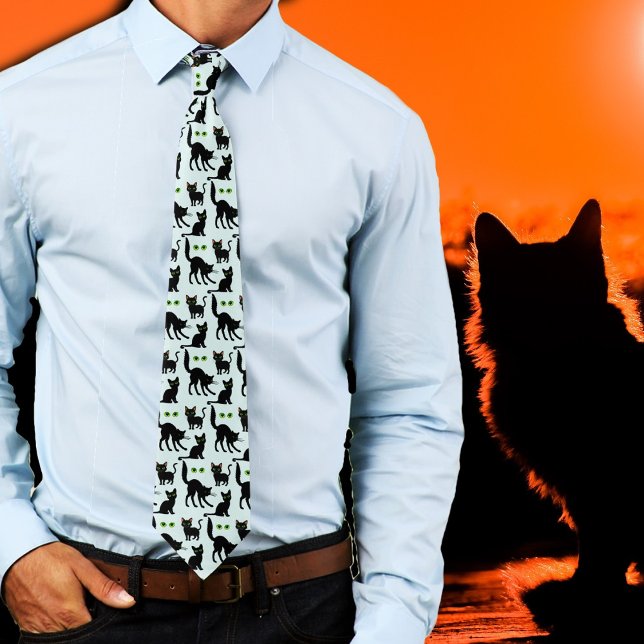 Halloween Black Cats Eyes Pattern Tie (Creator Uploaded)