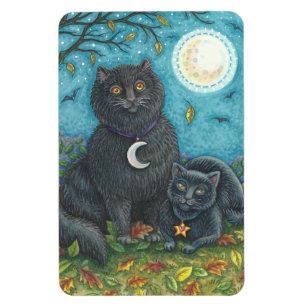 HALLOWEEN BLACK CATS, FOLK ART MAGNET Lg Rectangle