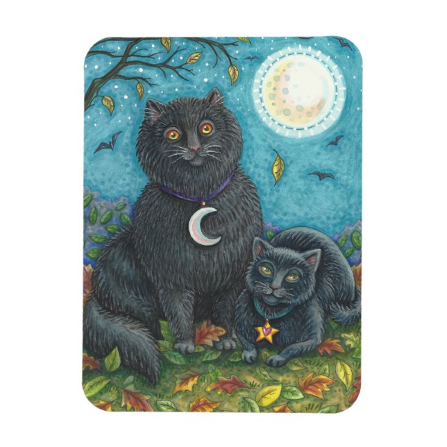 HALLOWEEN BLACK CATS, FOLK ART MAGNET Rectangle (Vertical)
