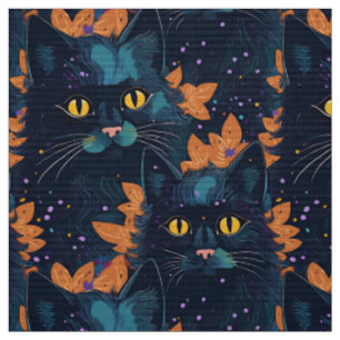 Halloween black cats on orange fabric