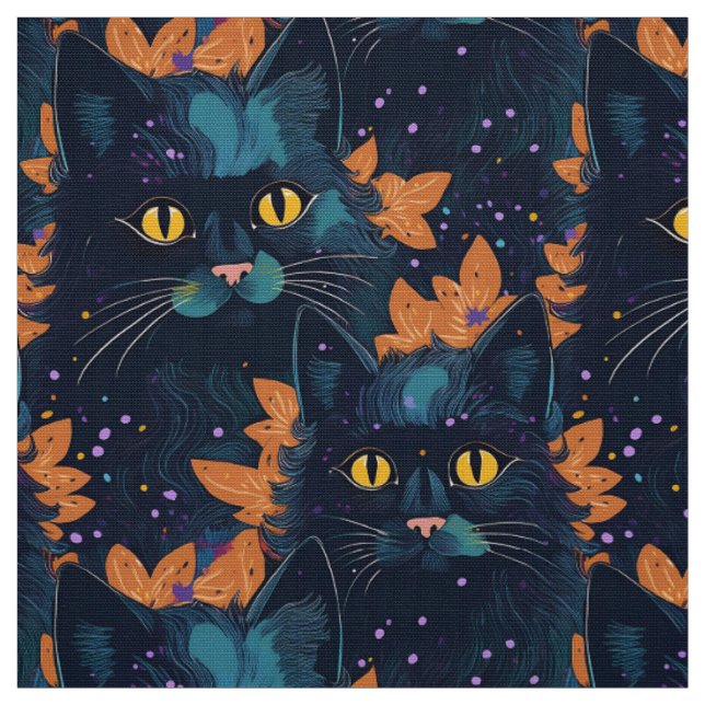 Halloween black cats on orange fabric (Swatch)