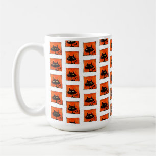 Halloween Black Cats Orange Squares Cartoon Coffee Mug