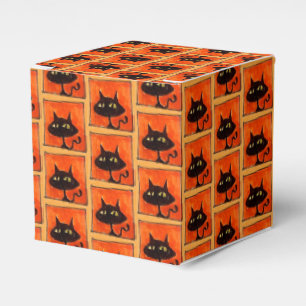 Halloween Black Cats Orange Squares Cartoon Favour Box