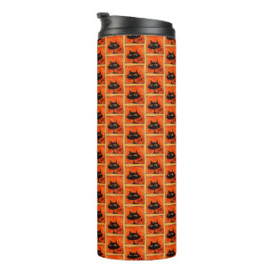 Halloween Black Cats Orange Squares Cartoon Thermal Tumbler