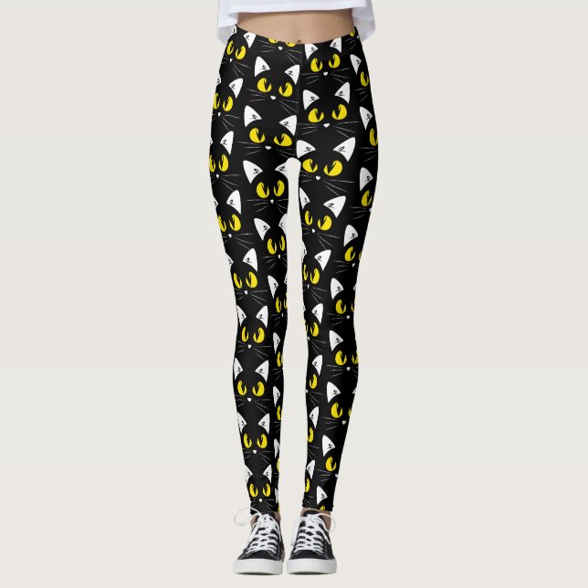 Halloween Black Cats Pattern Leggings (Front)