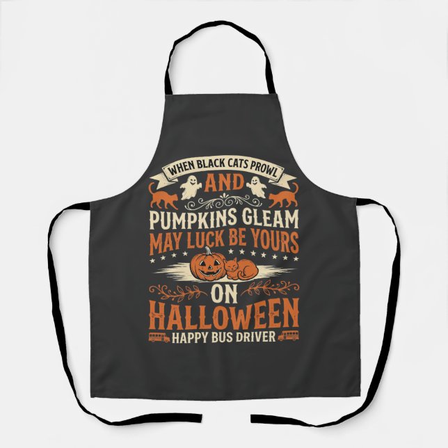 Halloween Black Cats Pumpkin Happy Bus Driver Desi Apron (Front)