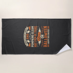 Halloween Black Cats Pumpkin Happy Bus Driver Desi Beach Towel