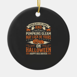 Halloween Black Cats Pumpkin Happy Bus Driver Desi Ceramic Tree Decoration