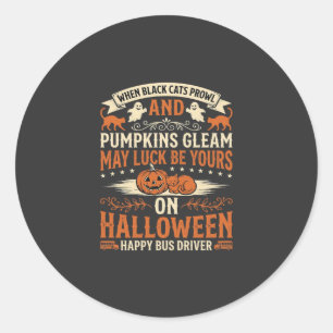 Halloween Black Cats Pumpkin Happy Bus Driver Desi Classic Round Sticker
