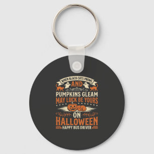 Halloween Black Cats Pumpkin Happy Bus Driver Desi Key Ring