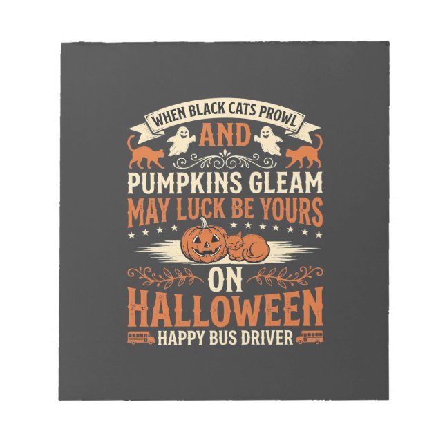Halloween Black Cats Pumpkin Happy Bus Driver Desi Notepad (Front)