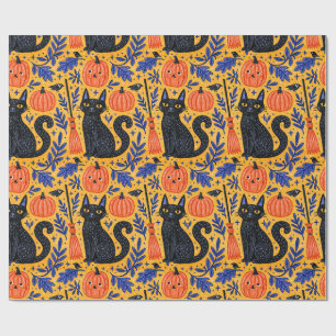 Halloween Black Cats Pumpkin Pattern Wrapping Paper