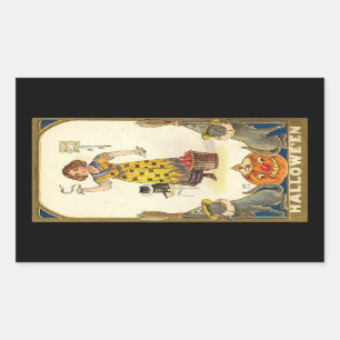 Halloween Black Cats Pumpkin Witch Vintage Rectangular Sticker