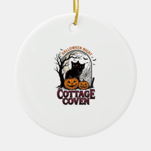 Halloween Black Cats Vintage Coven Pumpkin Art_1 Ceramic Tree Decoration