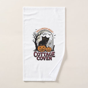 Halloween Black Cats Vintage Coven Pumpkin Art_1 Hand Towel