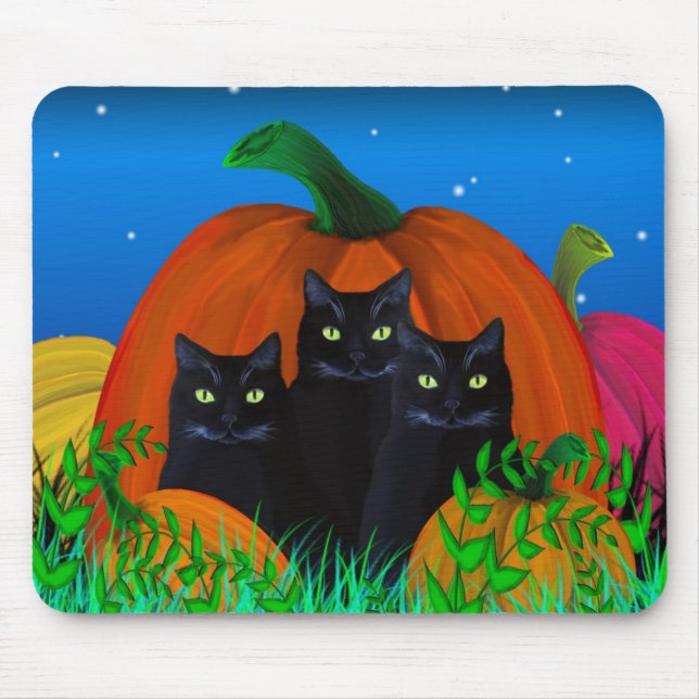 Halloween Black Cats with Pumpkins Mousepad (Front)