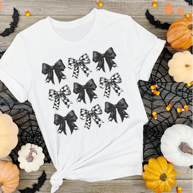 Halloween Black checked bows dark Coquette T-Shirt (Halloween Black checked bows dark Coquette T-Shirt)