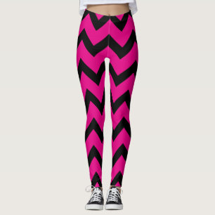 Halloween Black chevron stripes lines on hot pink Leggings